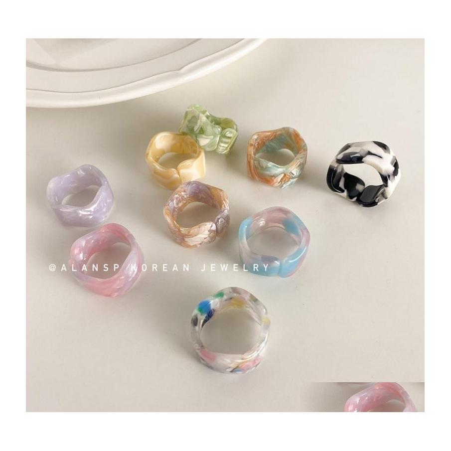 

Band Rings Korea Fashion Vintage Simple Aesthetic Acetate Ring Colorf Acrylic Thick Round For Women Girls Jewelry Accessories Gifts Otgrb