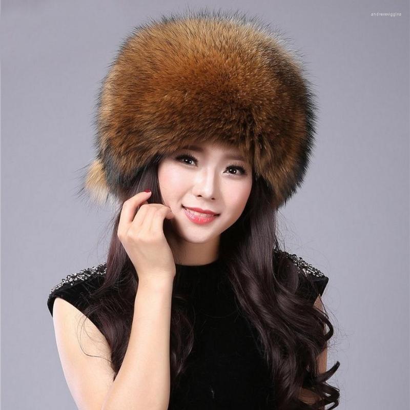 

Berets Tails High Russian Female Quality With Fur Women Fashion Winter Ear Protector Cap Brand Hat Real /raccoon, White