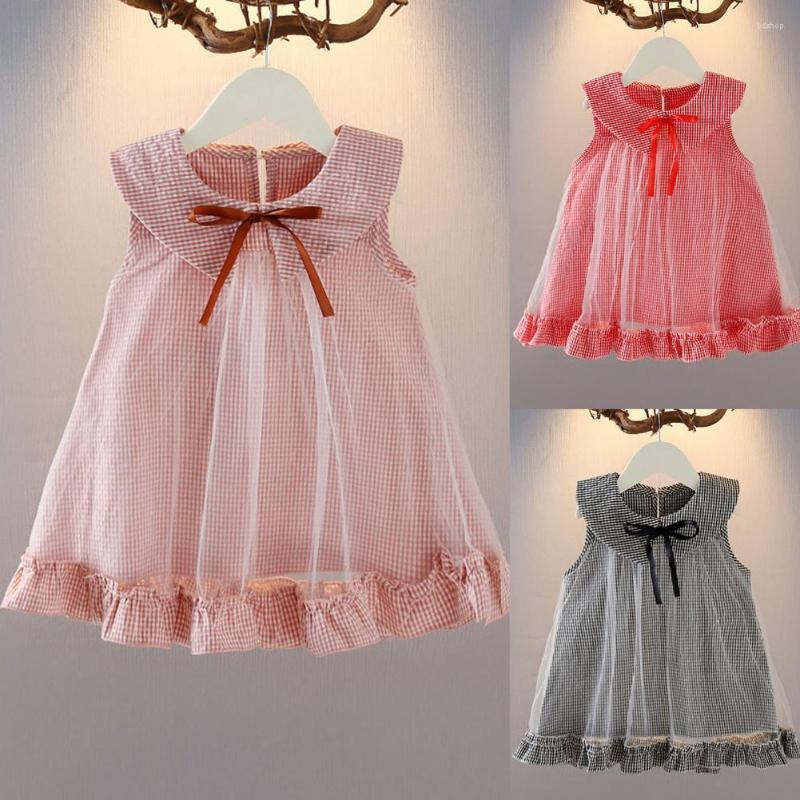 

Girl Dresses 0-4 Years Old Baby Sundress Grids Pattern Bowknot Breathable Toddlers Sleeveless Princess Dress For Summer Girls Vest Skirt, Black