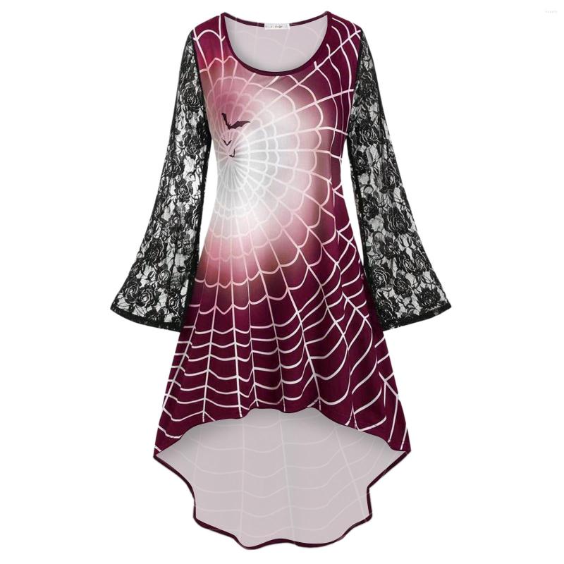 

Casual Dresses Sport Dress Women Sexy Long Sleeve Bat Print Patchwork Irregular Round Neck Lace Womens Cold Shoulder, Black