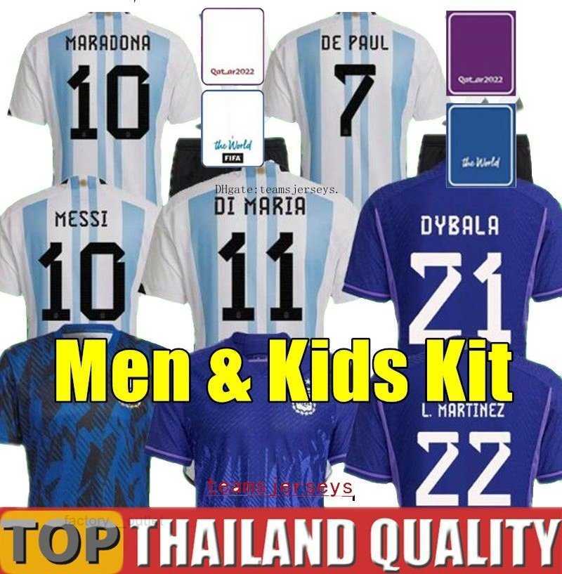

22 23 Argentina soccer Jerseys J.ALVAREZ DYBALA DI MARIA KUN MARTINEZ MARADONA football shirt fans player version world cup Men Kids kit man, 2022 home - men