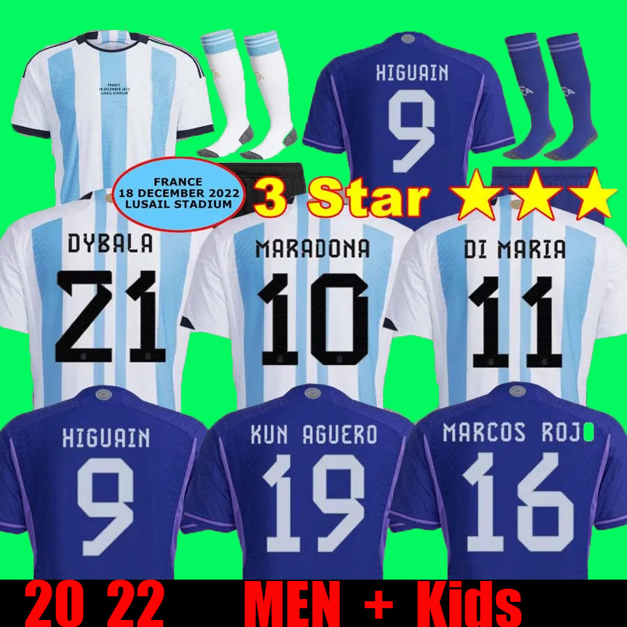 

3 Star Player Fans Argentina Soccer Jersey Finalissima Special 22 23 DI MARIA Football Shirts 2022 2023 DYBALA LO CELSO MARADONA Men and Kids kit uniforms, 2022 away women