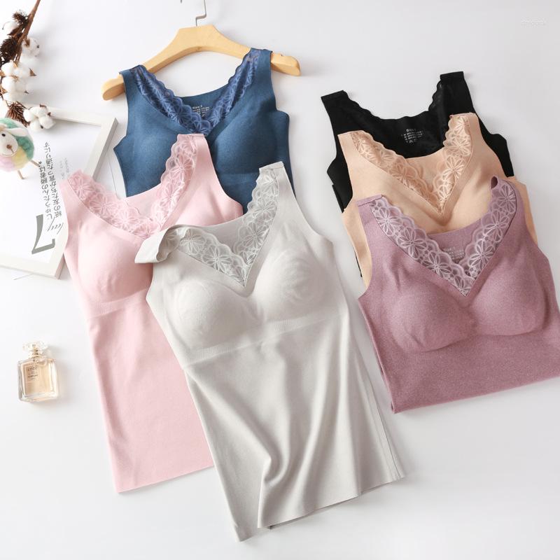 

Camisoles & Tanks Winter German Velvet Seamless Thermal Underwear Vest Female Self-cultivation Base Double-sided Heating V-neck Lace Top
