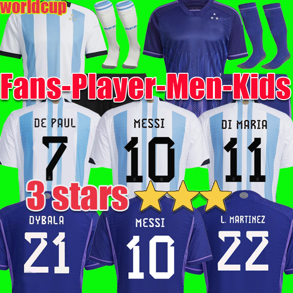 

3 STARS MESSI 2022 Argentina soccer Jerseys MARADONA DE PAUL Fans player version J.ALVAREZ di maria 22 23 football shirt Camisetas de futbol Men Kids kit sets socks, Away player