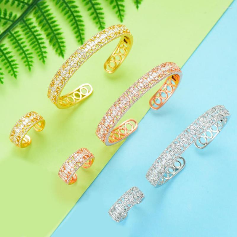

Necklace Earrings Set SisCathy 2PCS Bangle Bracelet/Ring Luxury Cubic Zirconia Nigerian Dubai Wedding Women Boucle D'oreille, Picture shown