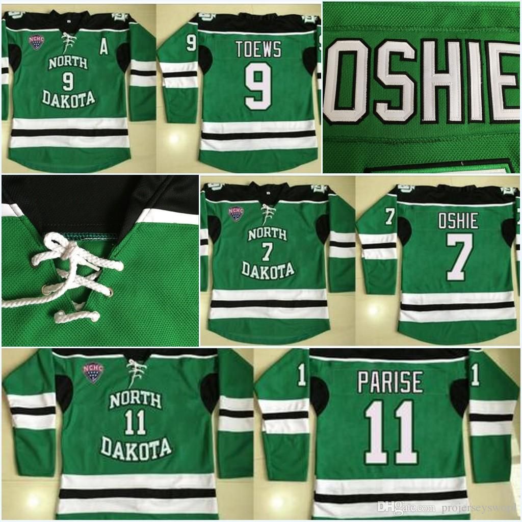 

North Dakota Fighting Sioux 3 Tucker Poolman 7 TJ Oshie 9 Jonathan Toews 11 Zach Parise 16 Brock Boeser Men's 100% Stitched Hockey Jerseys, 11 green