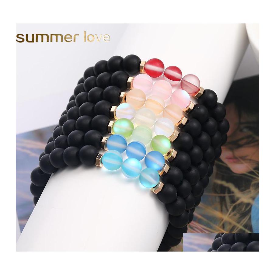 

Beaded Strands Fashion Natural Flash Stone Beaded Bracelet For Women Men 6Mm Black Matte Hematite Agate Crystal Glass Energy Bead B Dhfje