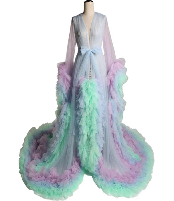 

Rainbow Evening Dresses Prom Tiered Skirts Ruffles Maternity Gown for Poshoot Boudoir Morning Robe Bathrobe Nightwear Custom Ma2004087, Hunter