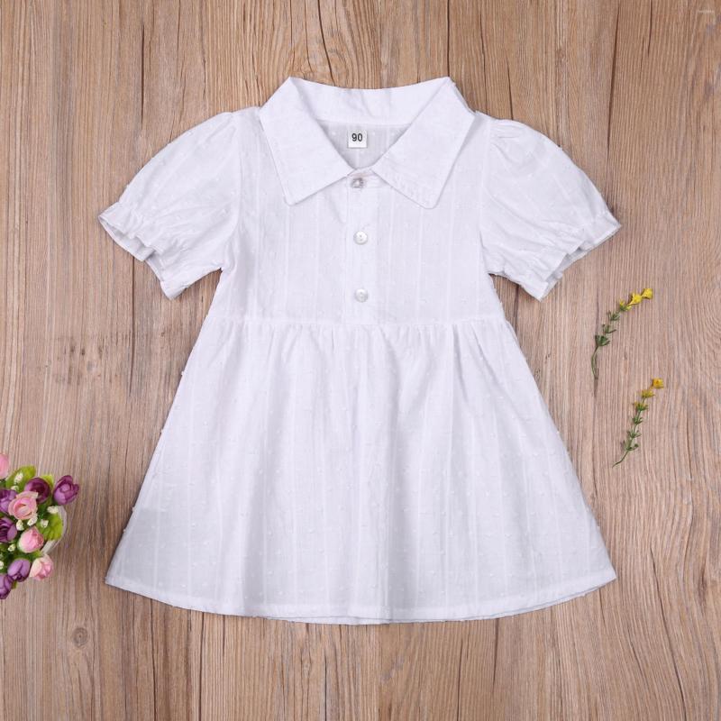 

Girl Dresses Summer Princess Toddler Baby Girls Solid Turn-Down Collar Short Sleeve One-Piece Skirt Children Kids Clothes 1-6 Years, White