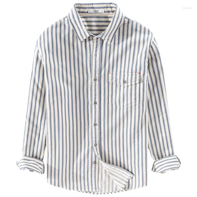 

Men's Casual Shirts Men's Spring Autumn Striped Male Cotton Loose Comfortable Youth Lapel Classic Fashion Literary Shirt, Beige