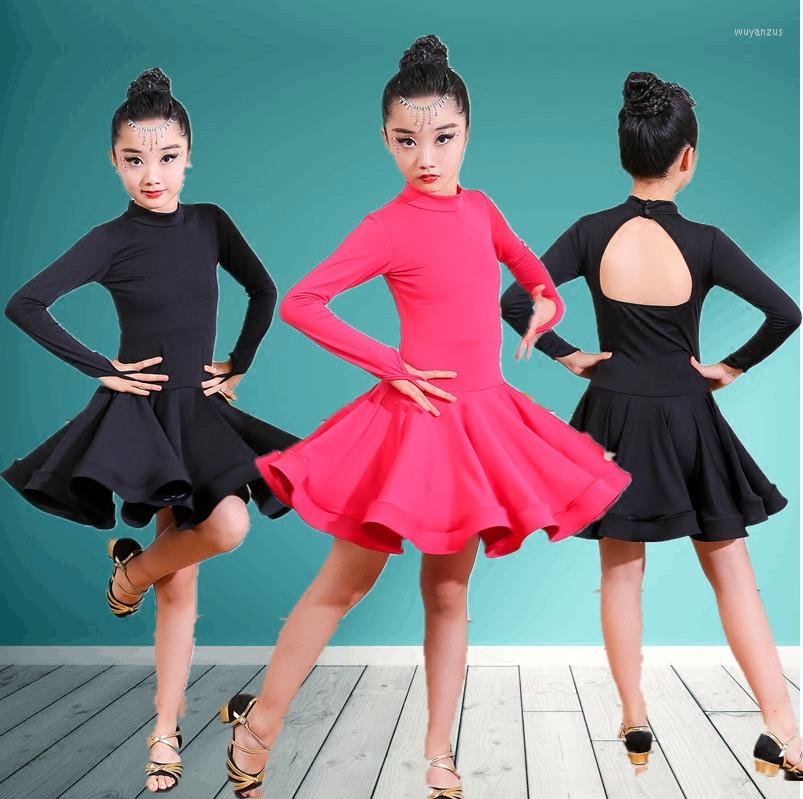 

Stage Wear Black Latin Dance Dress For Girls Children Salsa Tango Ballroom Dancing Competition Costumes Kids Practice Clothing, Rose not backless