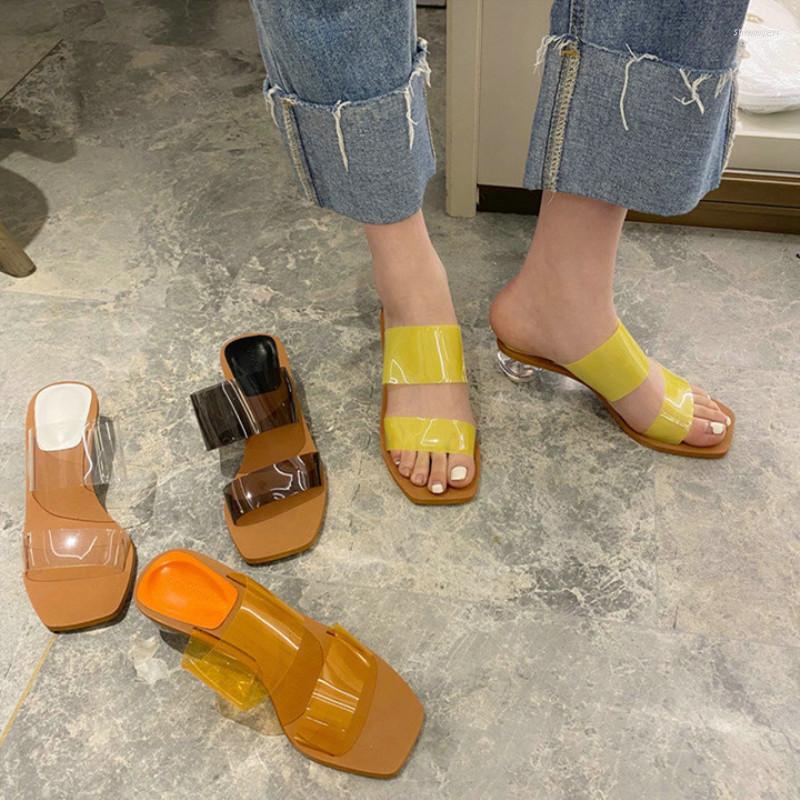 

Slippers Brand Women Slipper Summer Geometric Heel Beach Transparent PVC Sandals Square Toe Slides, Black