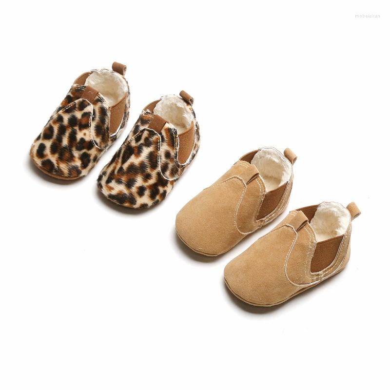 

First Walkers Born Baby Boy Girl Leather Soft Sole Crib Shoes Sneakers Prewalker Leopard Solid Warm Toddler For Winter