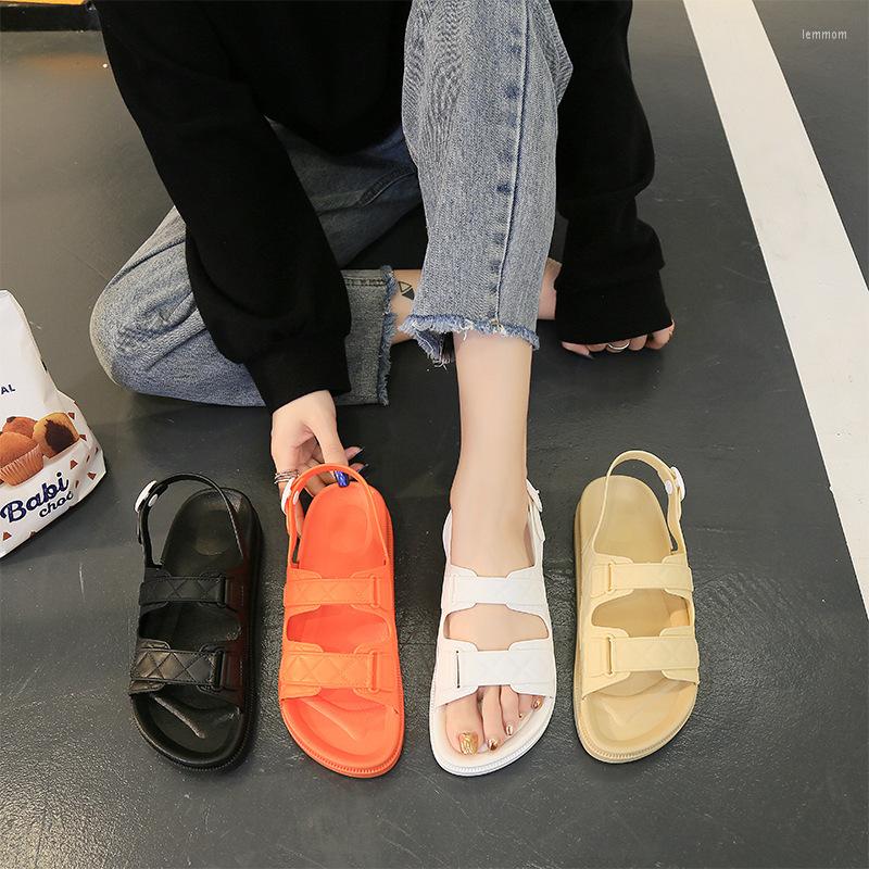 

Sandals Flat Female Korean Fashion Wear Summer Joker Solid Color Fairy Shoes Buckle Beach, Beige