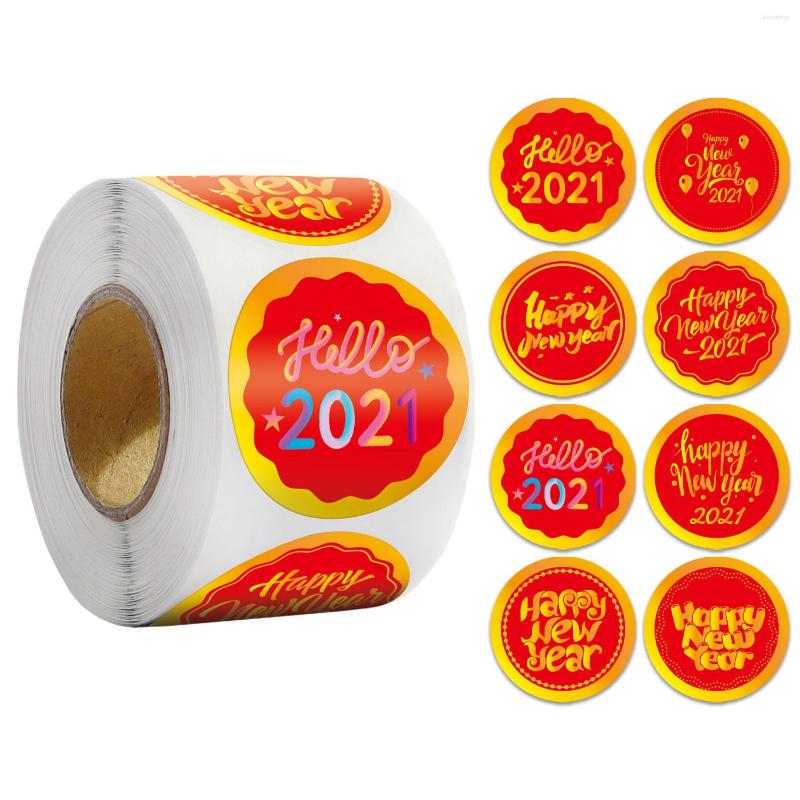 

Jewelry Pouches 2022 Happy Year Sticker Roll Red Paper 500pcs/roll 8 Designs 3.8 Cm Scrapbooking Sealing Labels For Gift Box Decor Stickers