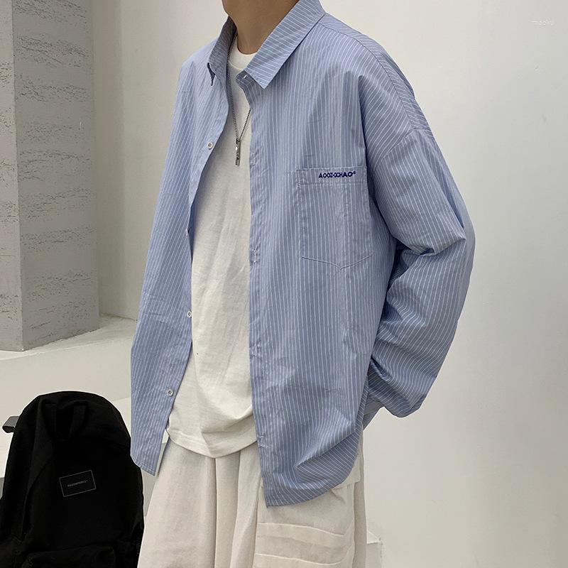 

Men's Casual Shirts Summer Long-Sleeved Striped Shirt Men's Trend College Style Loose Tops Male Clothing Large Size 5XL MA041, Black