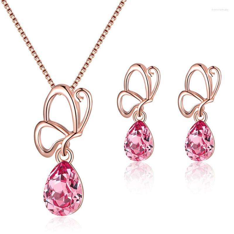 

Necklace Earrings Set 2pcs/set Elegant Crystal Water Drop Pendant Women Jewelry, Picture shown