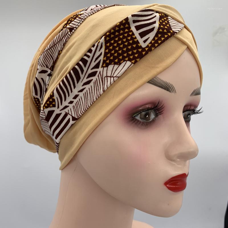 

Ethnic Clothing Flower Print Turban Cap Forehead Cross Muslim Hijab Stretchy Headscarf Bonnet Femme Head Wraps Turbante Mujer