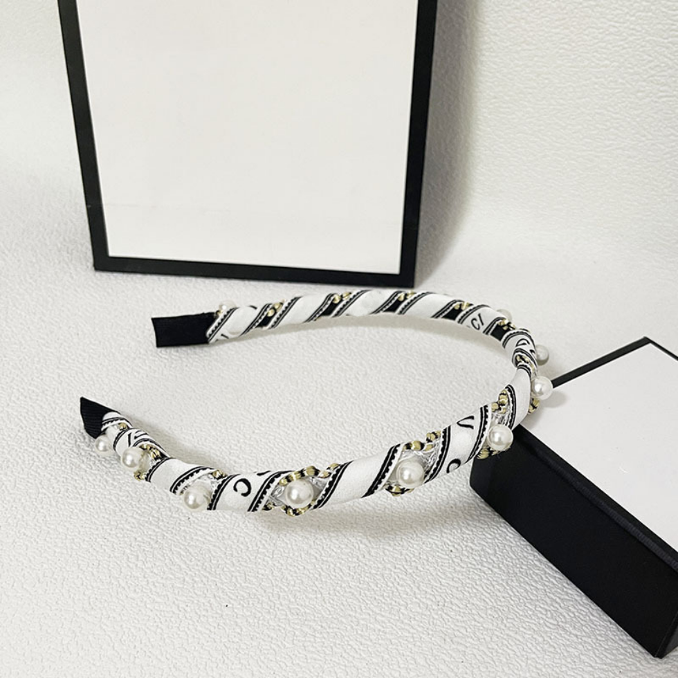 

Designer Head Scarf South Korea Simple Double G Letter hair hoop Hand Woven Rope Headband Luxury Wide Edge Cloth Pearl Headwear Fashion Design Hair Band, Green