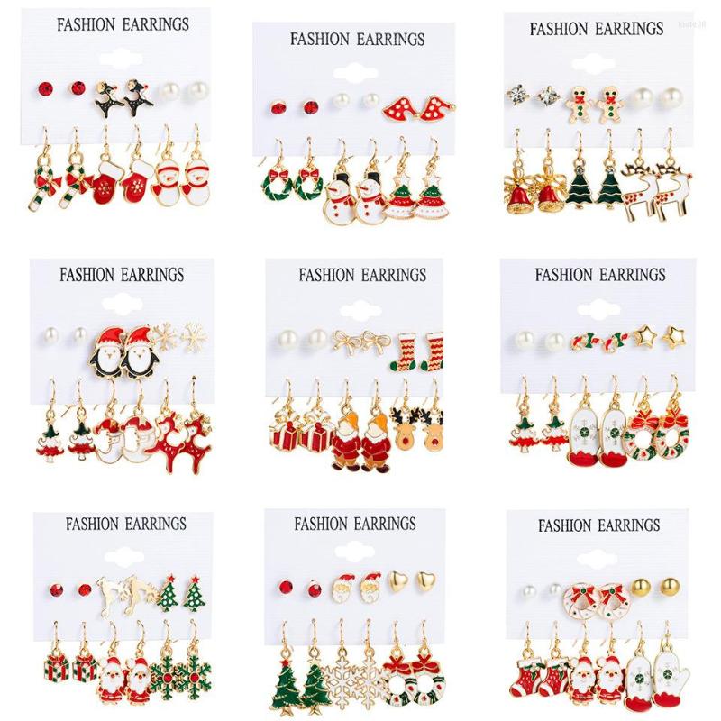 

Hoop Earrings 6 Pair/Set Christmas Jewelry Cute Snowflake Bells Ear Hooks For Women Fashion Colourful Enamel Hanging Wired