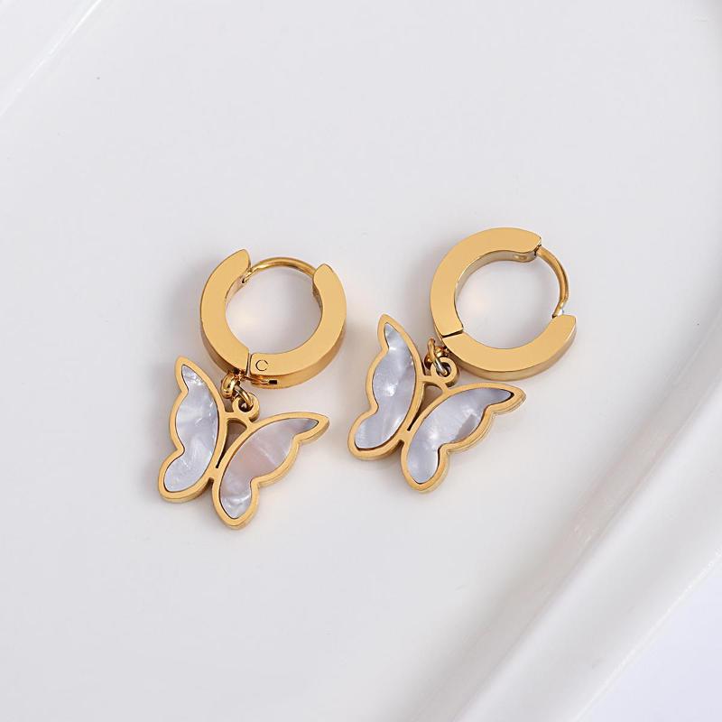 

Hoop Earrings Flashbuy Stainless Steel For Women Exquisite White Shell Butterfly Gold Color Fashion Jewelry