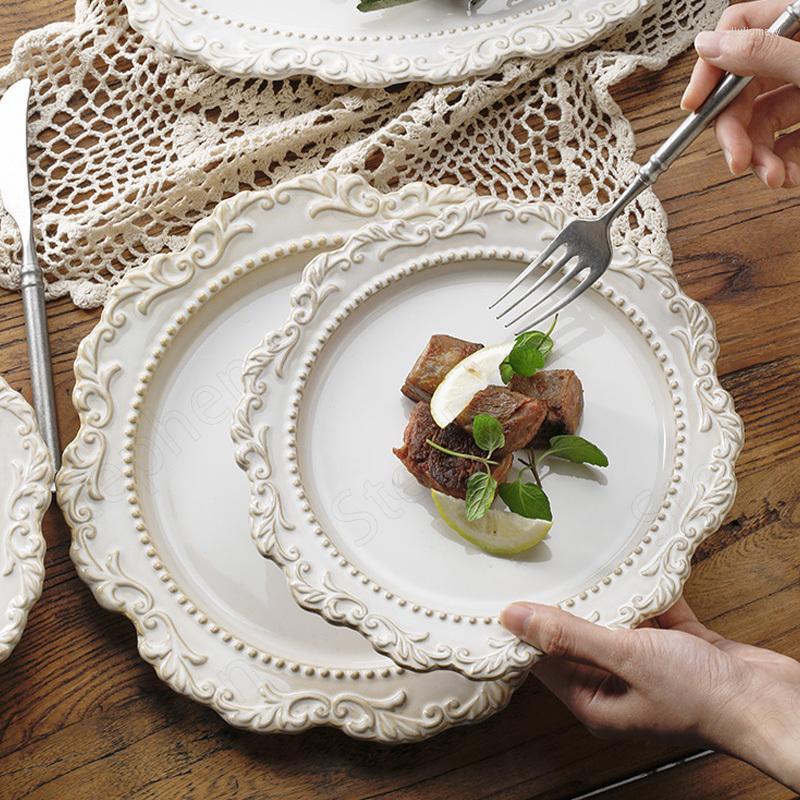 

Plates Baroque Vintage Ceramic Dinner Plate Nordic Modern Kiln Change Carving Craft Dishes And Sets Western Restaurant Tableware, 12.5x9cm-cup