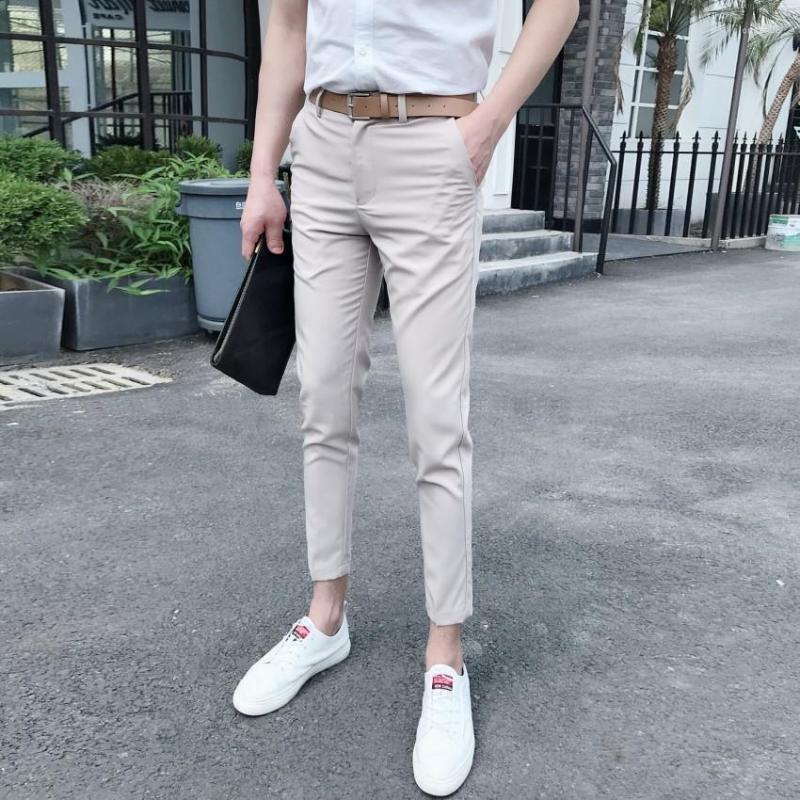 

Men's Suits 2022 Spring Autumn Fashion Button Design Business Dress Pants Men Casual Slim Suit Ankle-length Office Social Trousers O40, Gray
