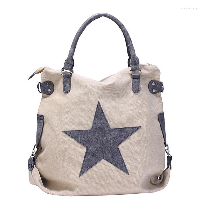 

Evening Bags Women's Canvas Pentagram Printed Handbags Large Capacity Leather Shoulder Bag Female 2022 Fashion Brand Designer Messenger, Blue