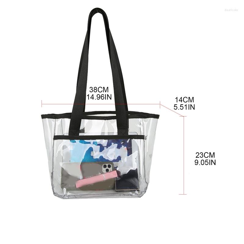 

Evening Bags Creative Beach Bag Transparent PVC Shoulder Large Capacity Tote Jelly Handbag For Street Strolling, Black