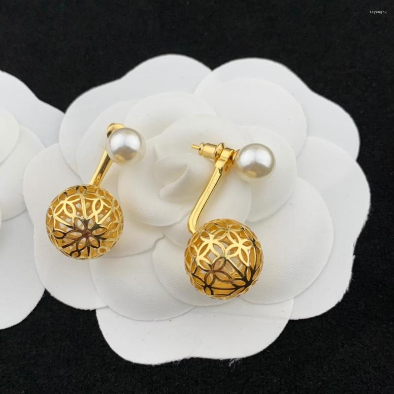 

Stud Earrings Back Hanging Hollow Bead Retro Luxury 925 Silver Needle