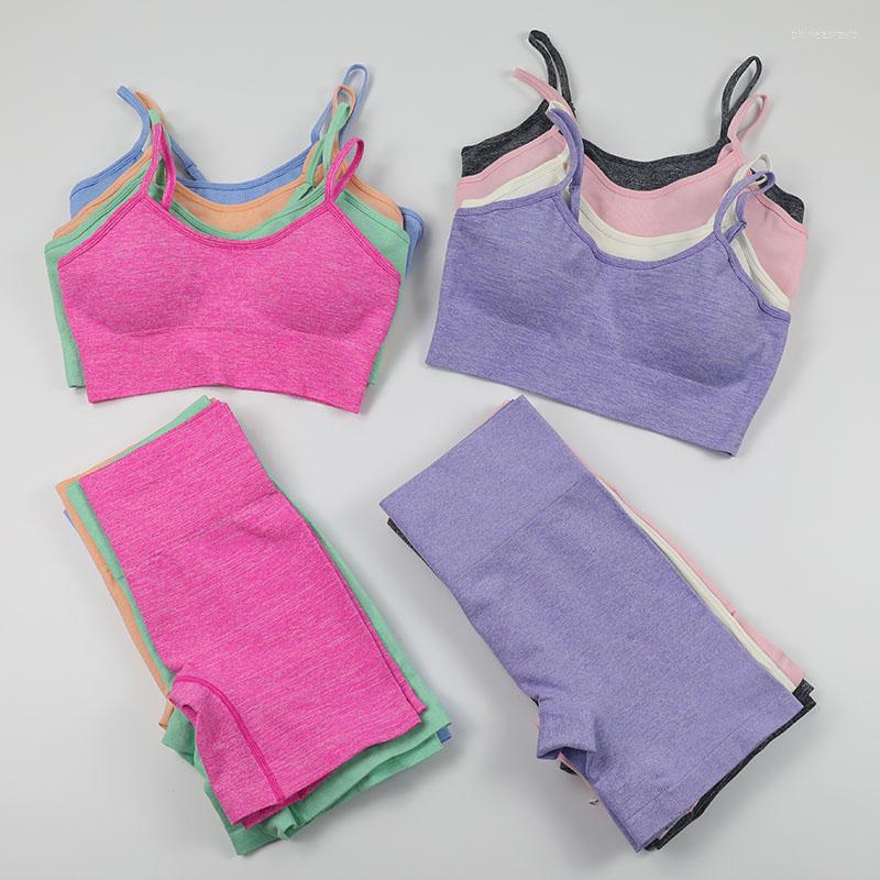 

Active Sets Seamless Yoga Set Bodysuit Women Blouse Crop Top Female Sports Bra Fitness Shorts High Waist Tights Clothes Push Up 2PCS, Dark gray