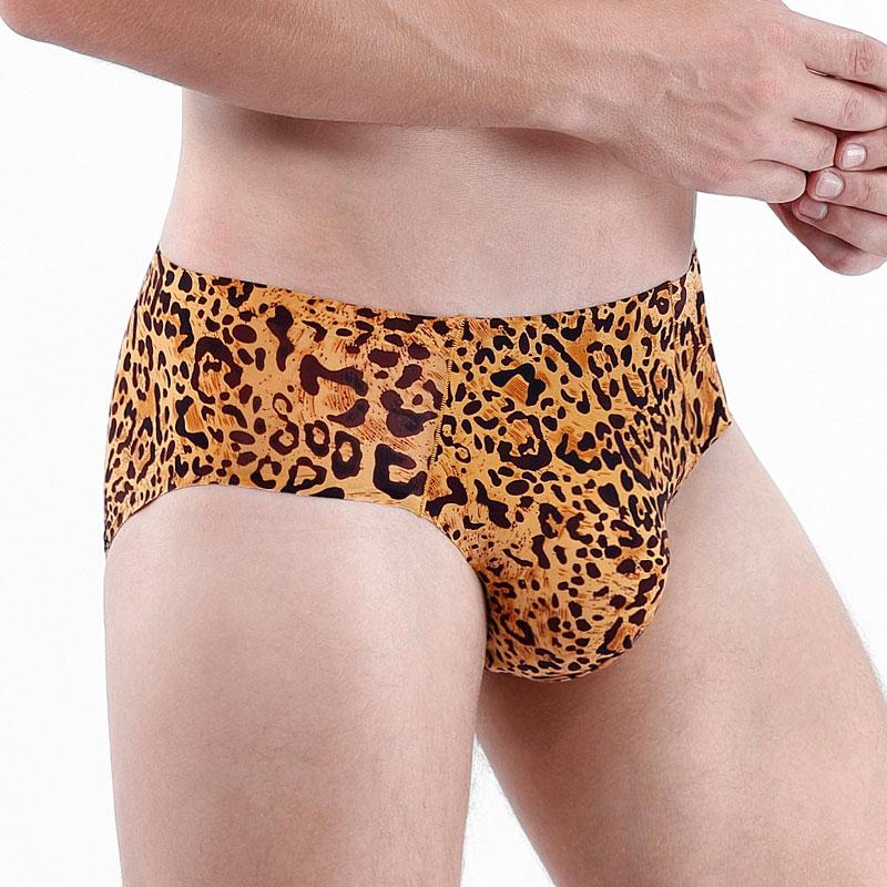 

Underpants Sexy Ice Silk Underwear Men's Brief Seamless Breathable Male Panties Leopard Printing Comfortable Low Waist Soft, Snow leopard