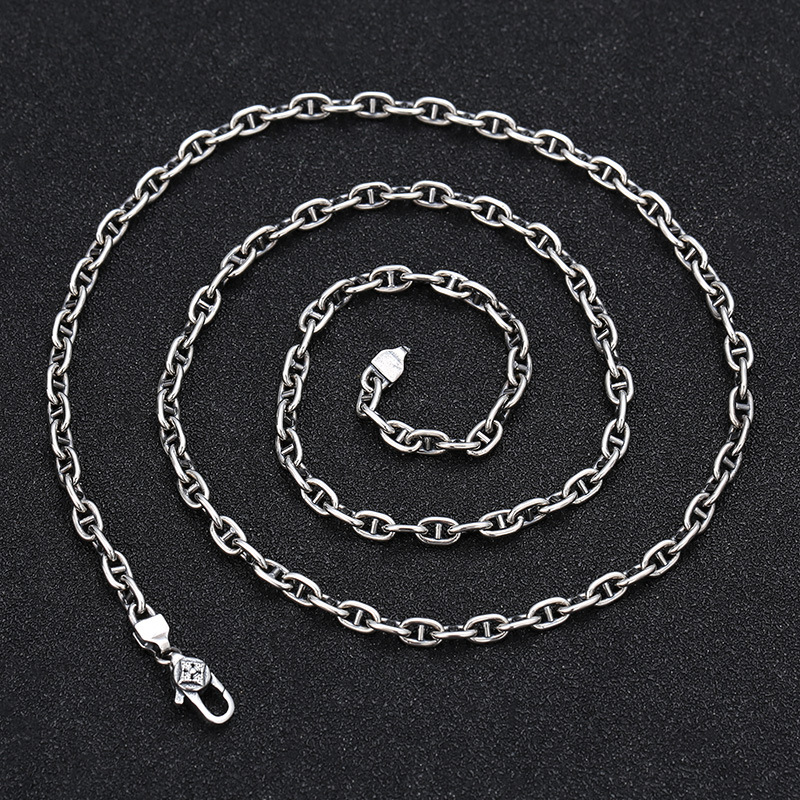 

Punk Pig Nose Link Chains: 925 Sterling Silver Necklace - Handmade Gothic Jewelry for Men & Women (55-75cm)