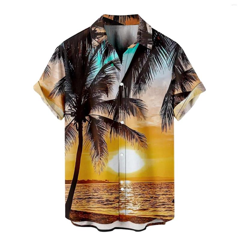 

Men's Casual Shirts Men's Spring Summer Fashion Top Shirt Short Sleeve Beach Printed Button Blouse, Yellow