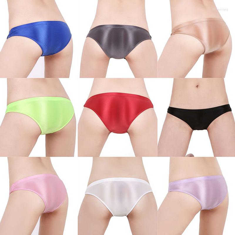 

Women' Panties Satin Glossy Women' Briefs Sexy Lingerie Knickers Silky Smooth Underwear See Through Low Wasit Underpants, Black