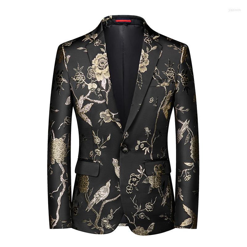 

Men's Suits Mens Floral Embroidery Blazer Jacket Fashion Brand One Button Notched Lapel Suit Blazers Business Casual Party Costume Homme, Blue