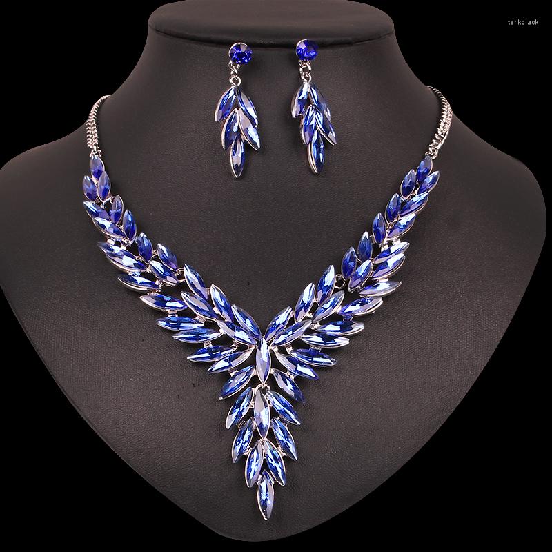 

Necklace Earrings Set Luxury Silver Plated Blue Crystal Party Wedding Accessories Bridal Costume Jewellery Women, Picture shown