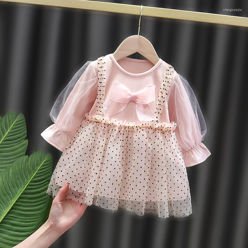 

Girl Dresses Fashionable Spring And Autumn Dress Baby Wave Dot Skirt One-year-old Child Long Sleeve Gauze Princess, Xmm sunny day