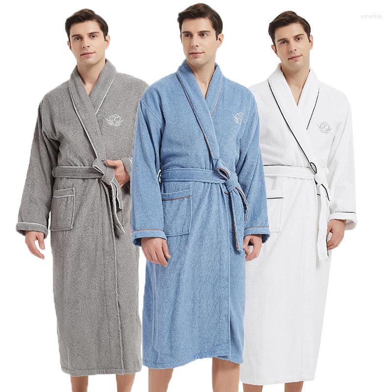 

Men's Sleepwear Winter Bathrobe Men Luxury Cotton Soft Long Terry Fleece Bathrobes Warm Thickened Dressing Gown Nightgown Home Clothes, Blue