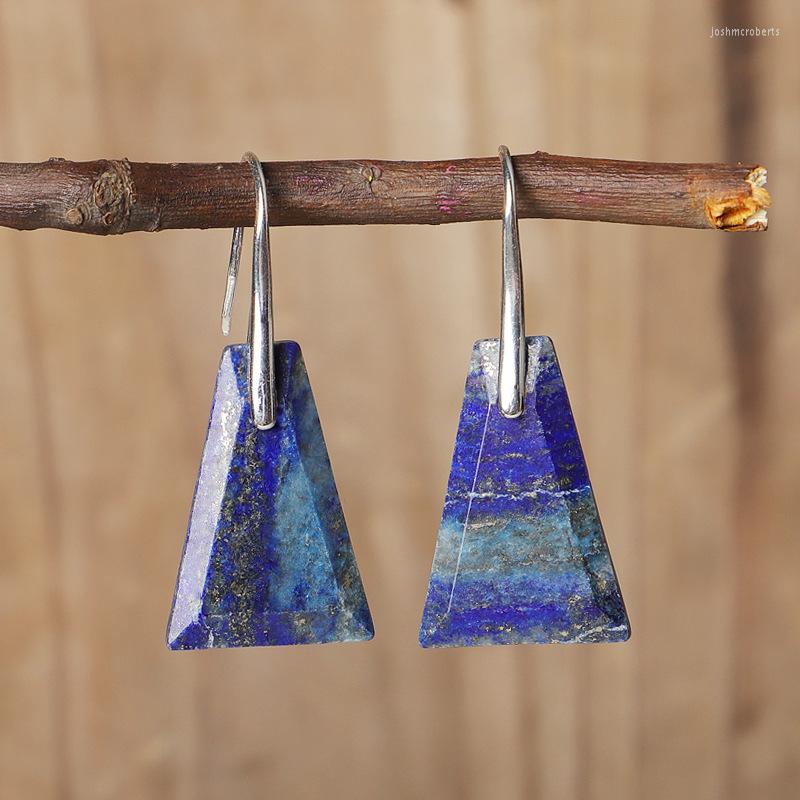 

Dangle Earrings Real Lapis Lazuli Trapezoid Geometry Quartz Ear Hook Mystic Energy Stone Charms Statement Woman Party Jewelry