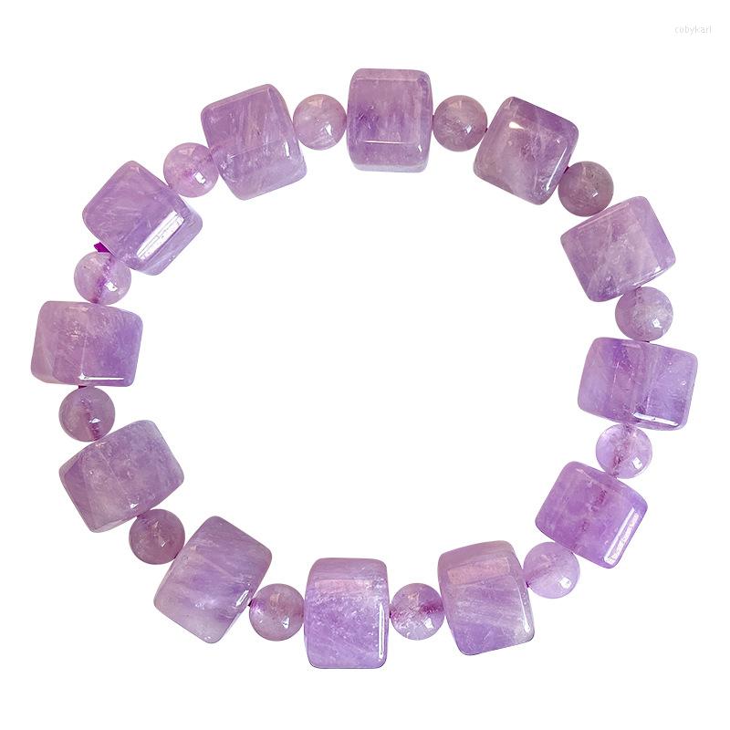 

Strand Wholesale Purple Natural Crystal Bracelet Sugar Cubes Beads Hand Row For Women Girl Wrist Gift Stone Fashion Jewelry