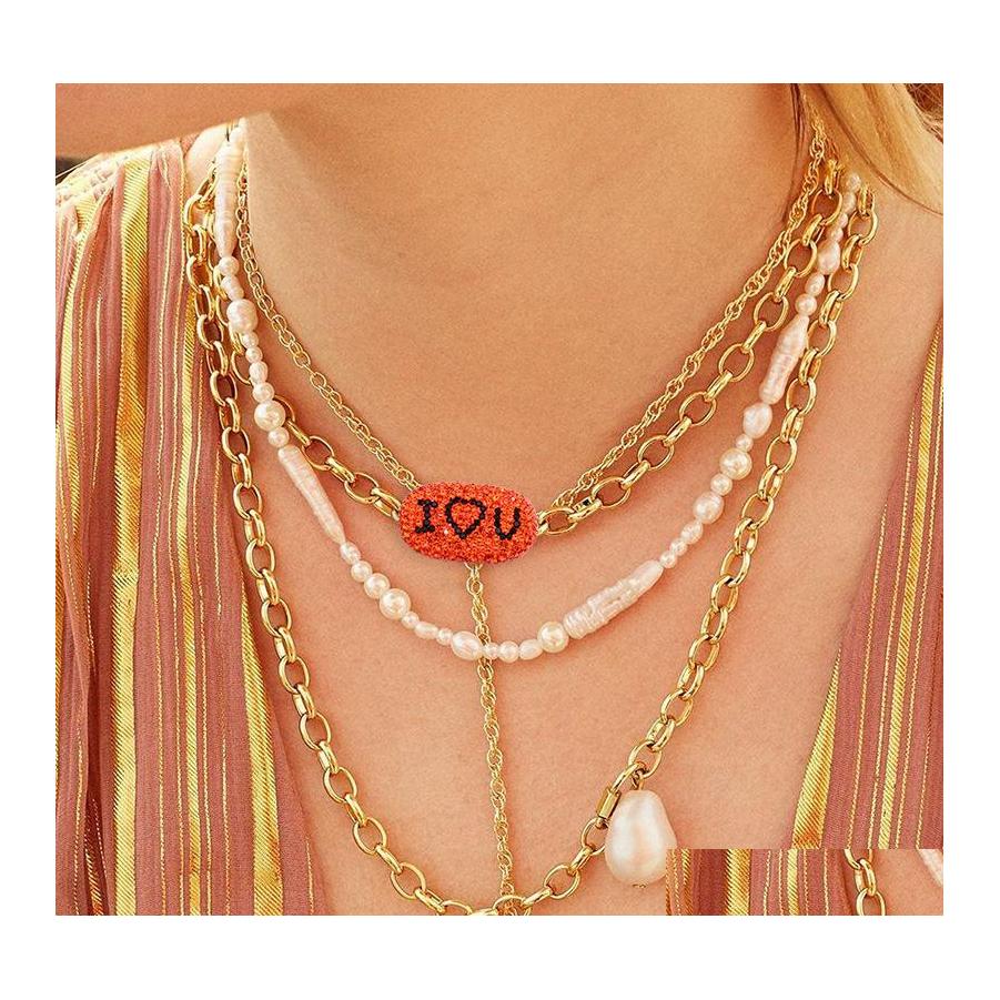 

Chokers I Love U Rhinestone Paved Letter Necklaces Word Link Chain Soft Clay Pendants Necklace For Women Anniversary Jewelry Gifts 2 Otns1