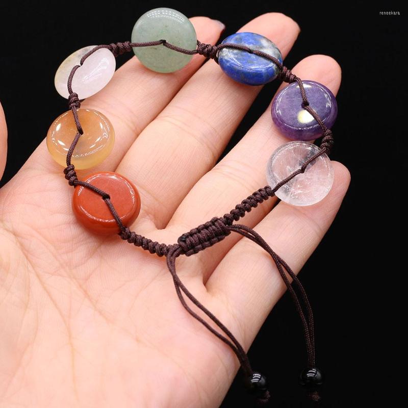 

Link Bracelets Natural 7 Chakra Reiki Heal Stone Semi-precious Stones Accessories Women Birthday Party Gifts Size 16x16mm