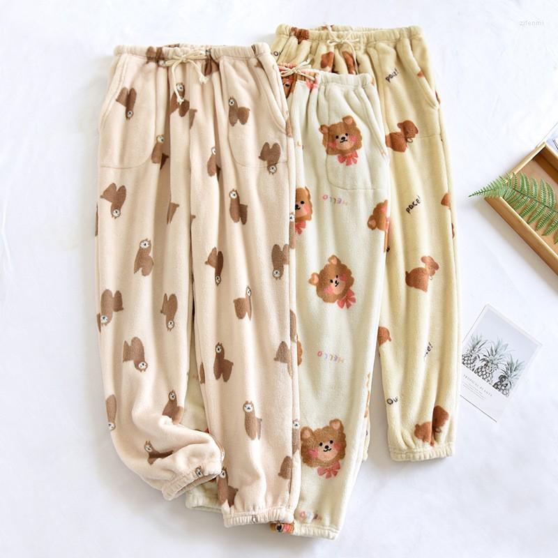 

Women's Sleepwear 2022 Winter Flannel Cartoon Pajama Pants Women Casual Sleep Bottoms Men Lounge Trousers Thick Warm Loose Home Pant, Men black grey