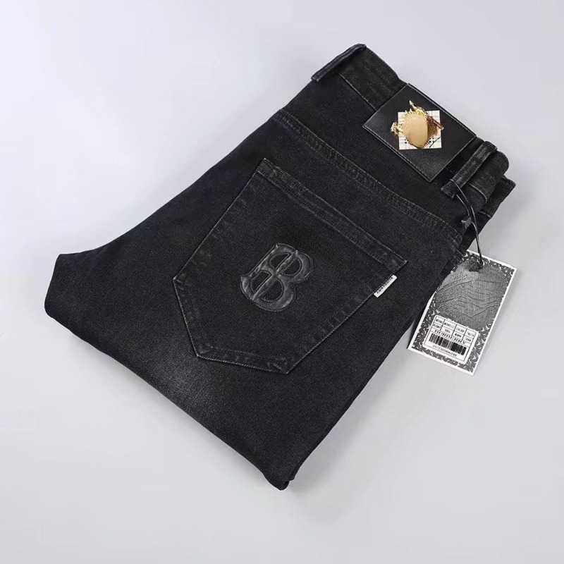 

High version burb designer jeans men pants classic tb embroidered Jeans casual mens trousers fashion straight jeanses, Black