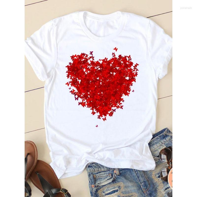 

Women's T Shirts Print T-shirts Clothing Flower Love Heart Cute 90s Women Clothes Short Sleeve Ladies Summer Casual Fashion FD7730, Brown