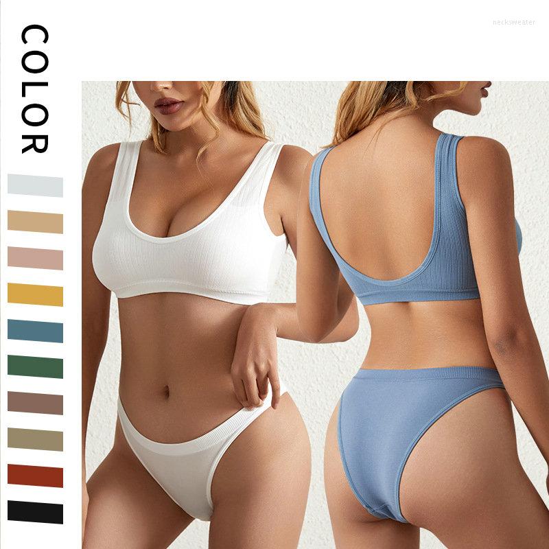 

Bras Sets Seamless Wireless Bra Set Women Panties Underwear Basic Crop Tops Push Up Sports Lingerie Briefs Intimate, Black