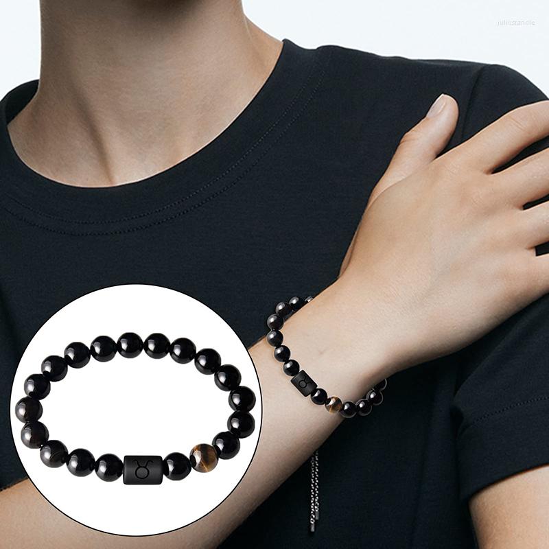 

Link Bracelets Twelve Constellations Elastic Bracelet 8MM Men's Beaded Magnet