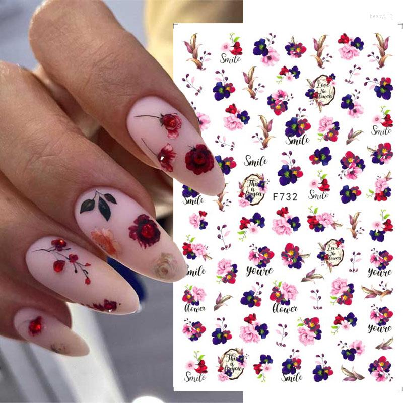 

Nail Stickers 1Pcs 3D Flowers Transfer Colorful Blooming Floral Leaves Self Adhesive Sliders Autumn Design Decals Manicures Tips, 3555