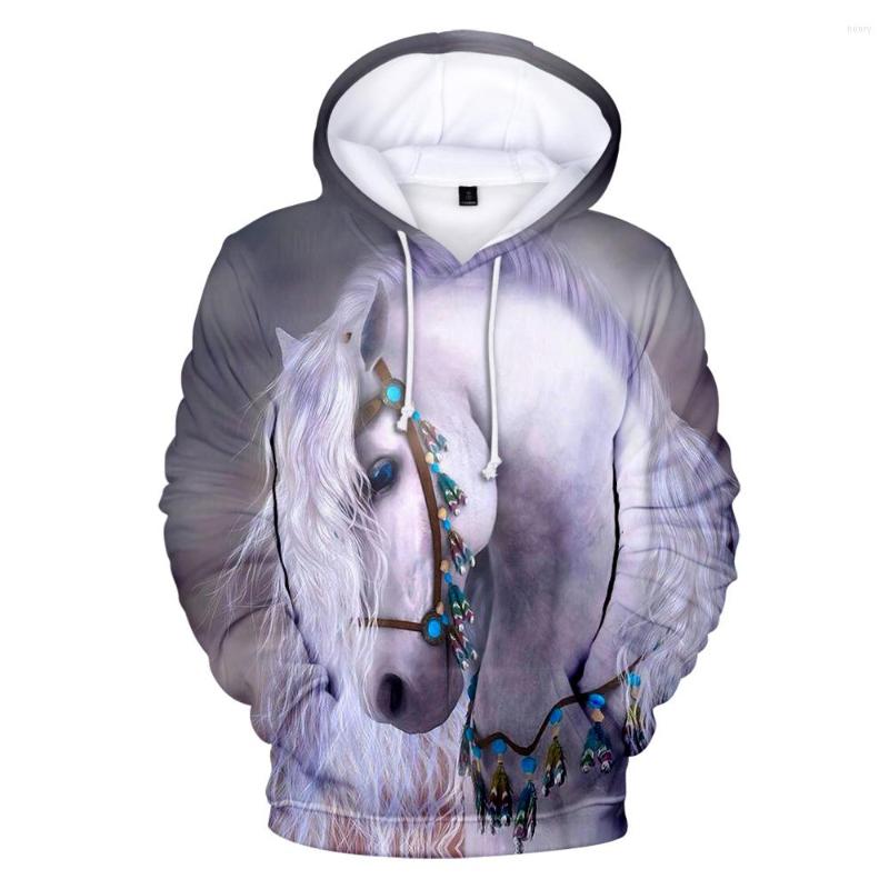 

Men's Hoodies Fashion Animal Men Women 3D Autumn Winter White Horse Sweatshirts Unisex Cool Loose Pullover Boys/girls Outwear, One5